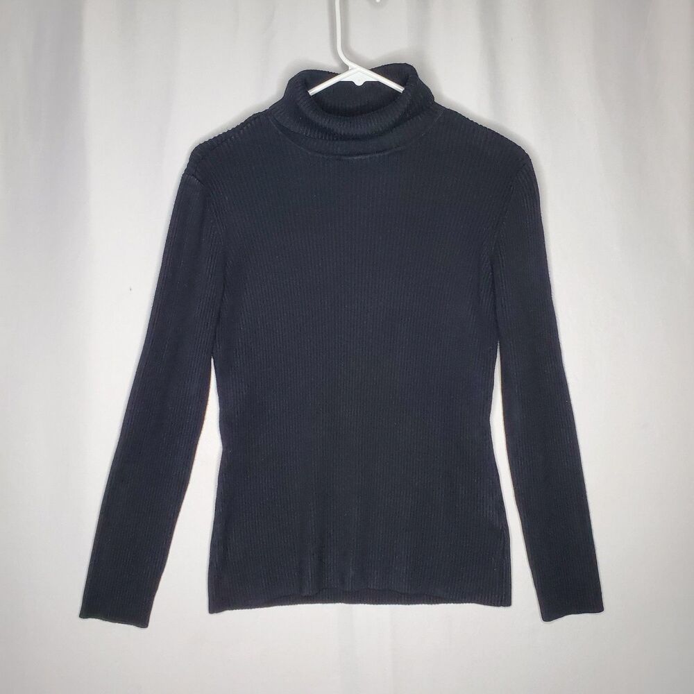 Boston Proper Ribbed Turtleneck Women Large Black Knit Long Sleeve Stretch